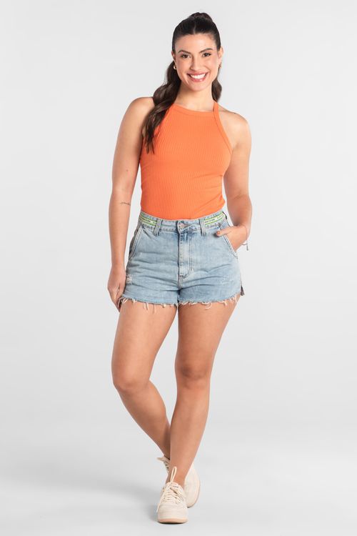 Regata Feminina Adulto em Ribana Canelada (Laranja) Just Basic