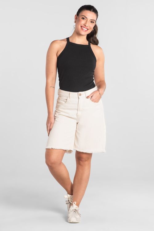 Regata Feminina Adulto em Ribana Canelada (Preto) Just Basic