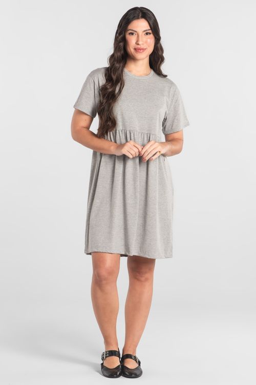 Vestido Feminino de Manga Curta em algodão (Cinza) Just Basic
