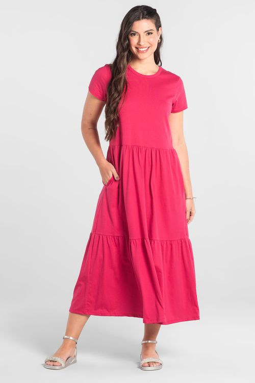 Vestido Marias Longo em Algodão (Rosa Pink Escuro) Just Basic