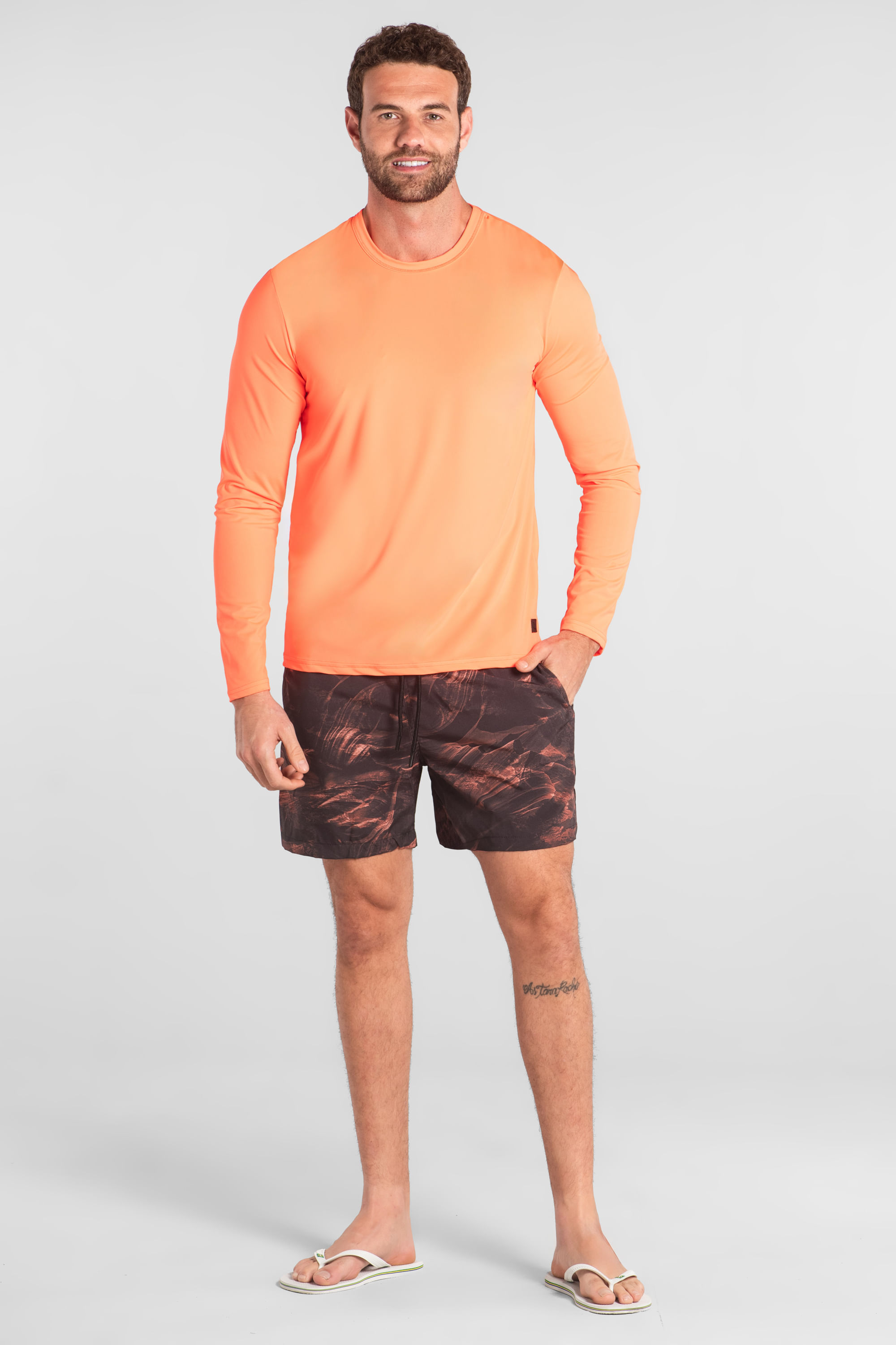 Camiseta Masculina UV DRY Proteção Solar FPS +50 (Laranja Fluorescente) The Philippines