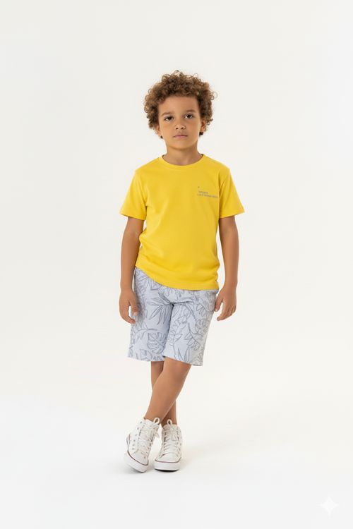 Conjunto Infantil para Menino com Camiseta e Bermuda (Amarelo) Guloseima