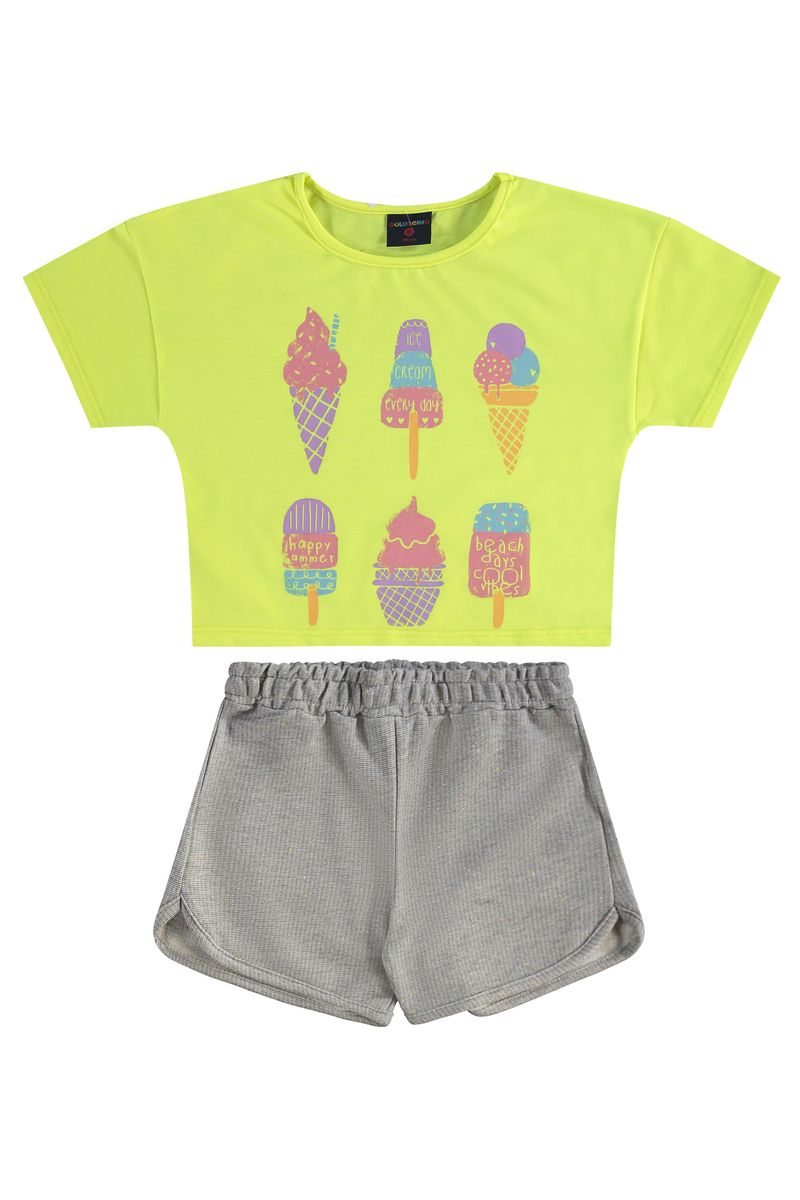 Conjunto Infantil para Menina com Blusa e Shorts Amarelo