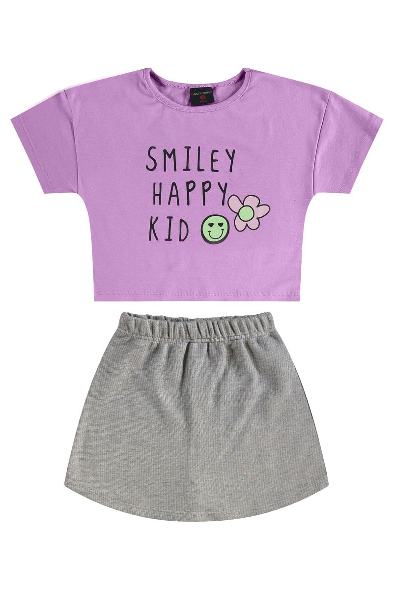 Conjunto Infantil com Blusa e Short-Saia Lilas