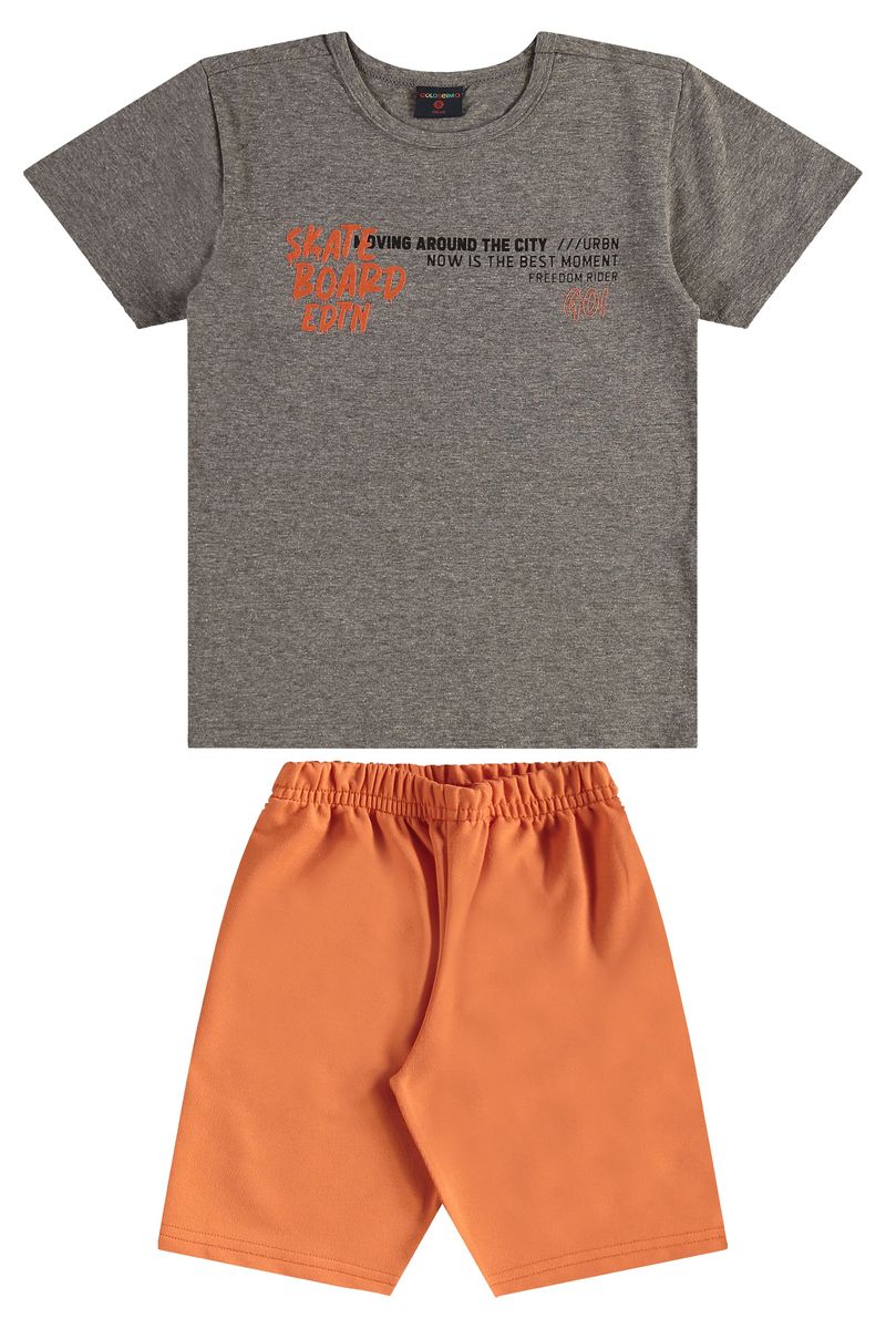 ConjuntoInfantilcomCamisetaeBermudaparaMeninoCinzaEscuroGuloseima