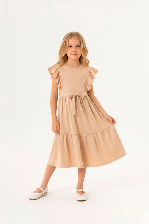 Vestido Godê Infantil em Meia Malha (Bege) Guloseima