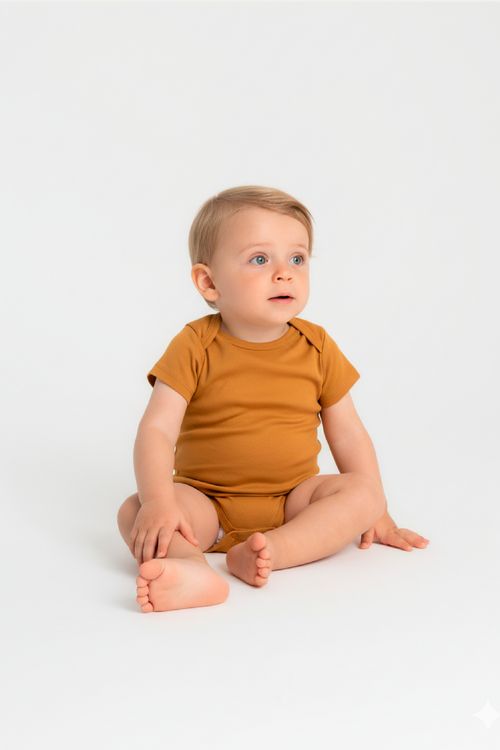 Body Manga Curta Básico Unissex para Bebê (Marrom) Guloseima