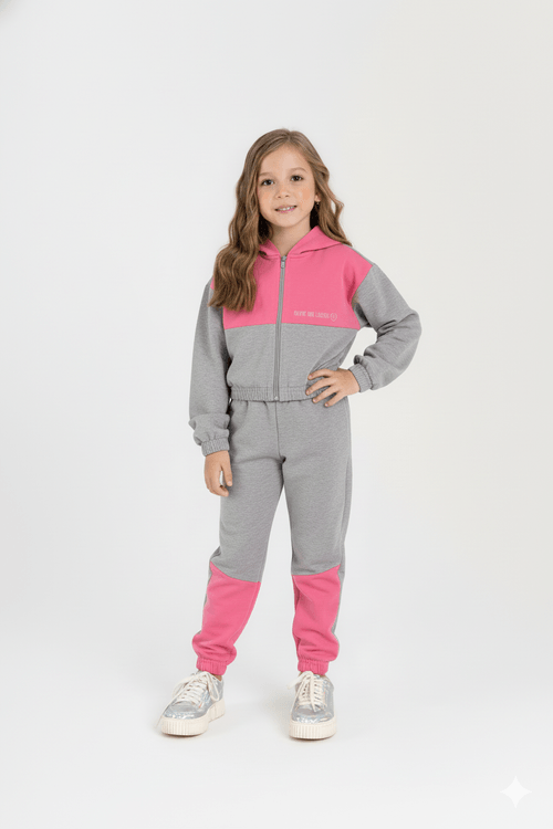 Conjunto Jaqueta Cropped e Calça Infantil Menina (Cinza) Guloseima