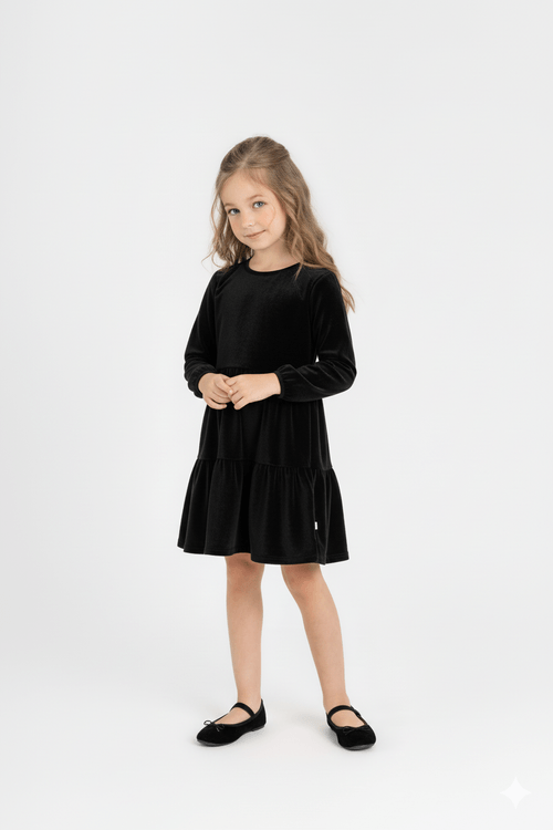 Vestido Infantil em Veludo Plush (Preto) Guloseima