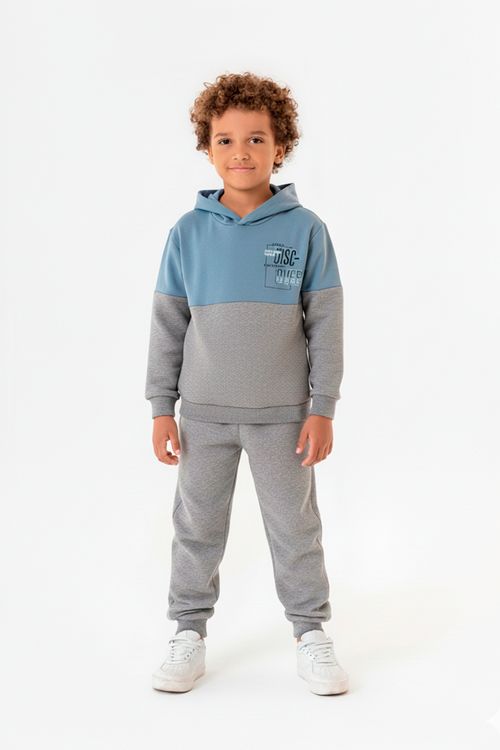 Conjunto Masculino Infantil em Moletom Sem Felpa (Azul) Guloseima