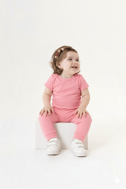 Body Unissex Manga Curta em Suedine (Rosa) Guloseima