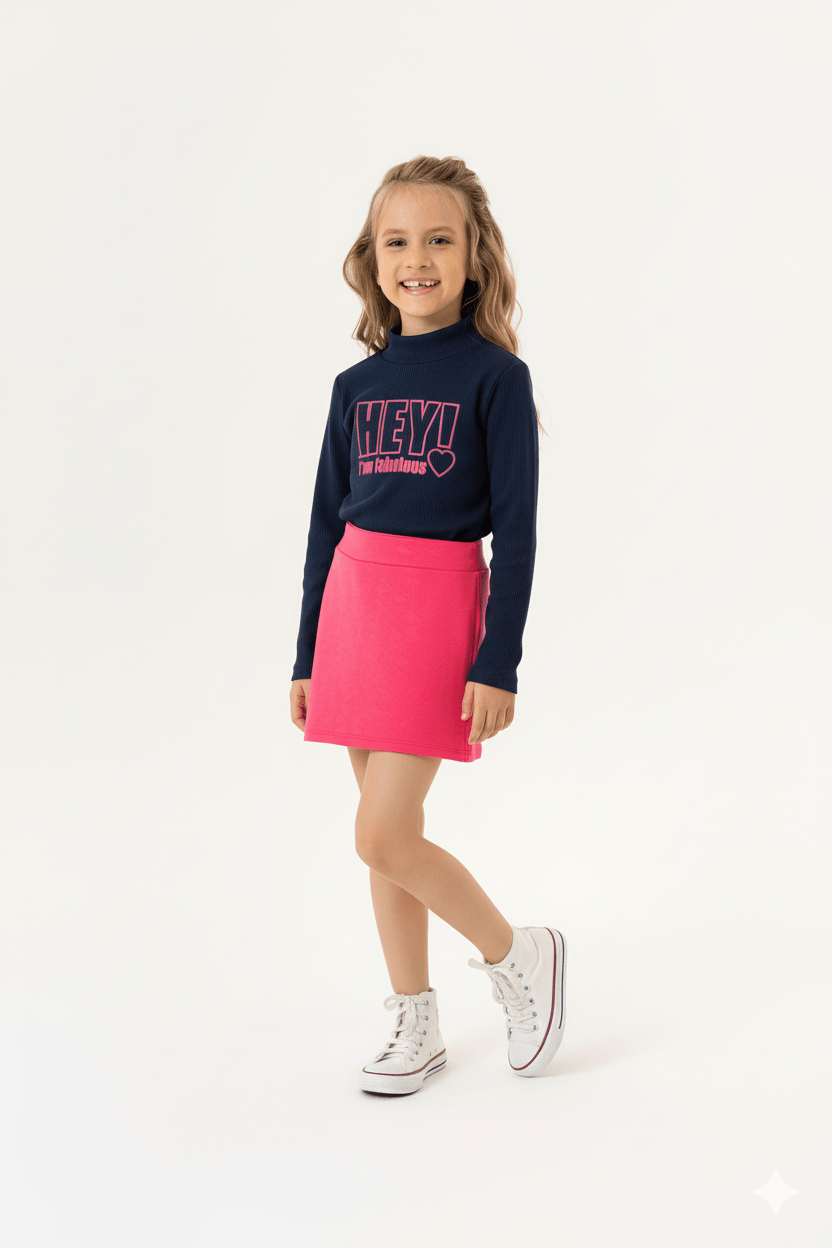 Conjunto Blusa e Short-Saia Infantil Menina (Azul Marinho) Guloseima