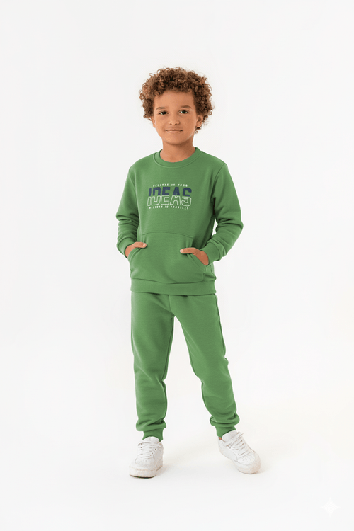 Conjunto Infantil Masculino em Moletom Sem Felpa (Verde) Guloseima