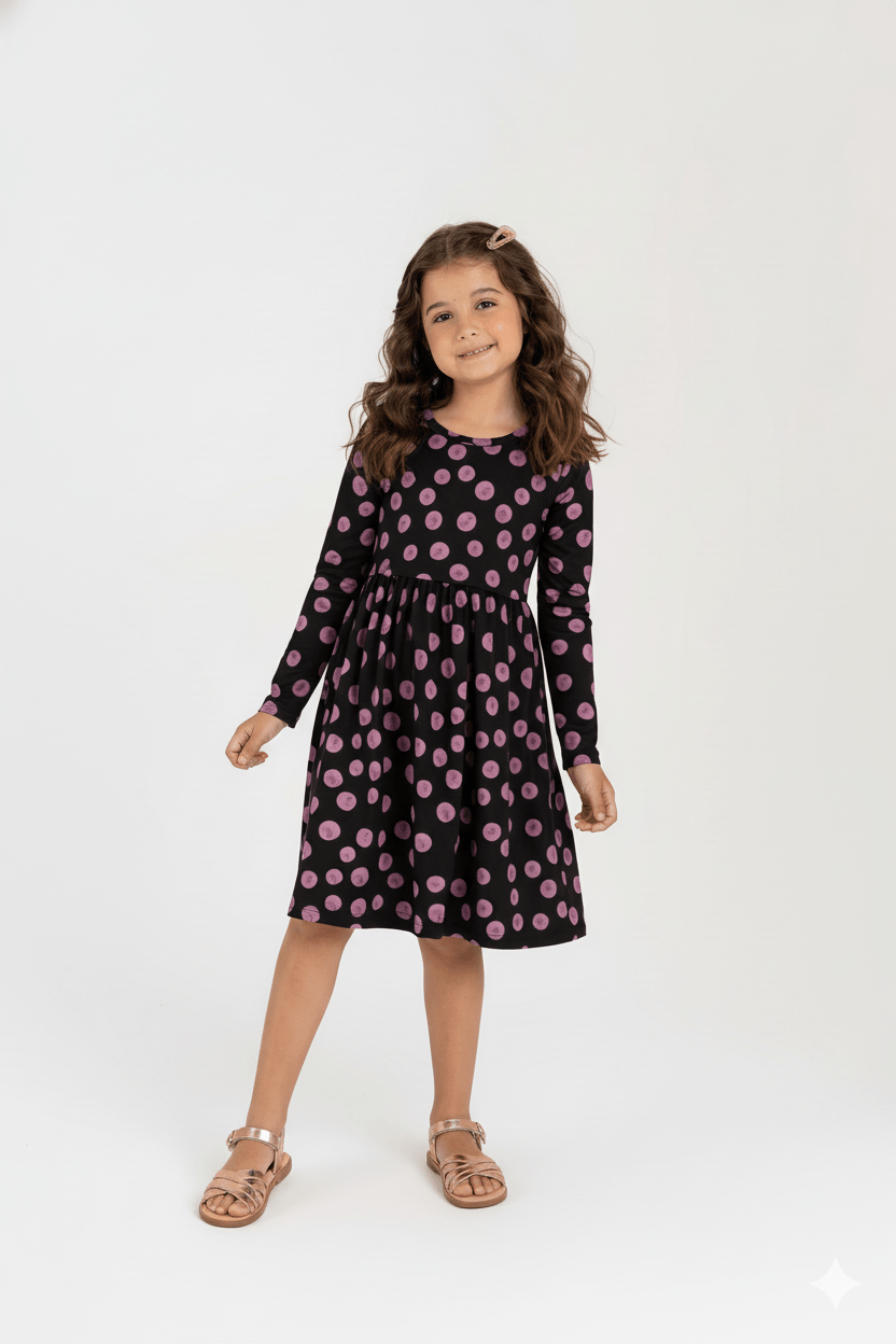 Vestido Manga Longa Infantil (Preto) Guloseima