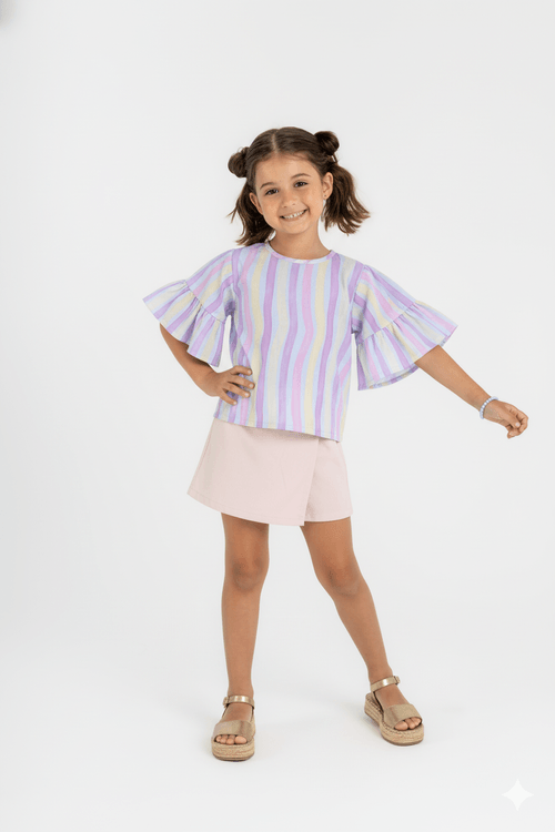 Conjunto Infantil para Menina com Blusa e Short-Saia (Roxo) Guloseima