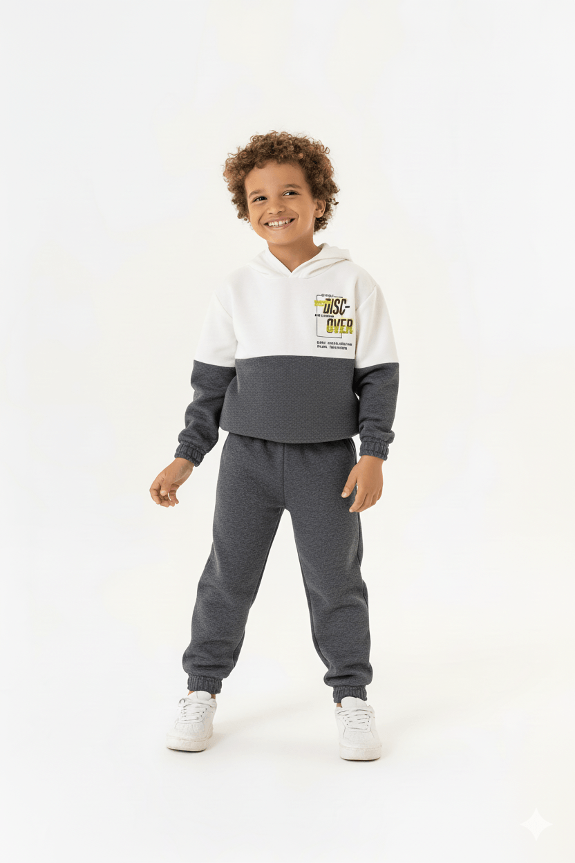 Conjunto Masculino Infantil em Moletom Sem Felpa (Off White) Guloseima