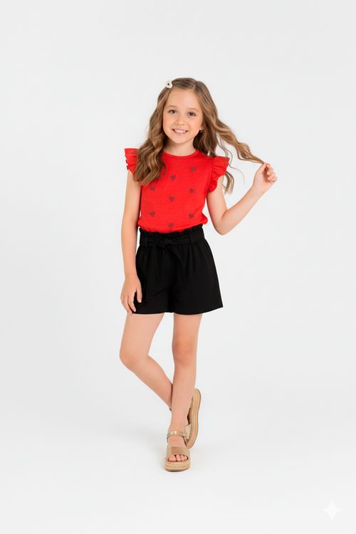 Blusa Infantil de Manga Curta em Ribana (Vermelho) Guloseima