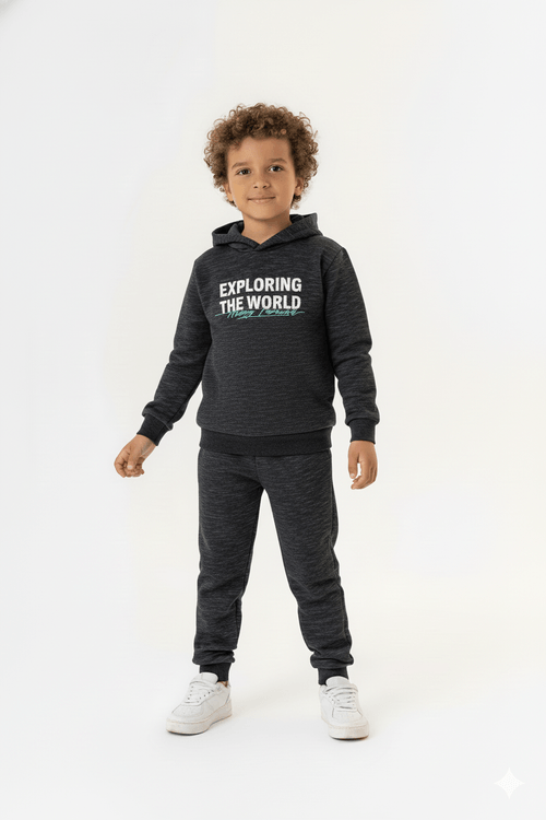 Conjunto em Moletom Sem Felpa Infantil Masculino (Preto) Guloseima