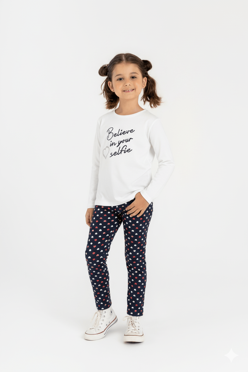 Conjunto Blusa e Calça Legging Infantil para Menina (Off White) Guloseima