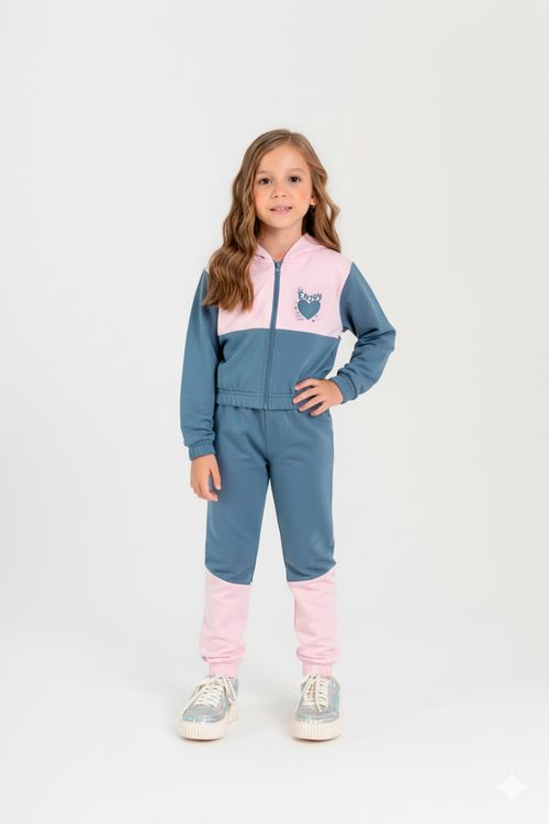 Conjunto Feminino Infantil em Molecotton Felpado (Azul) Guloseima