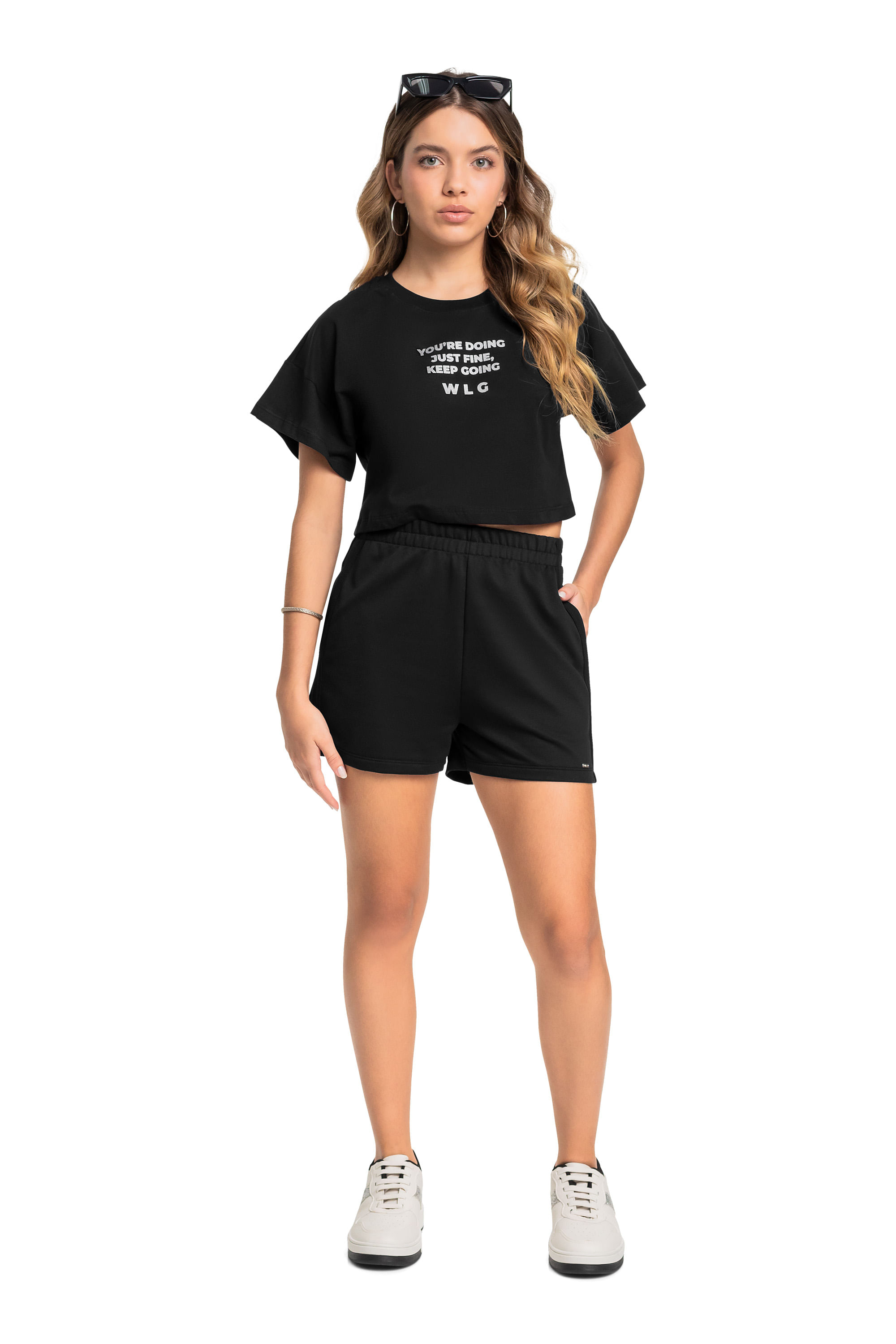 Conjunto Juvenil com Blusa e Short em Moletom para Menina (Preto) Gloss