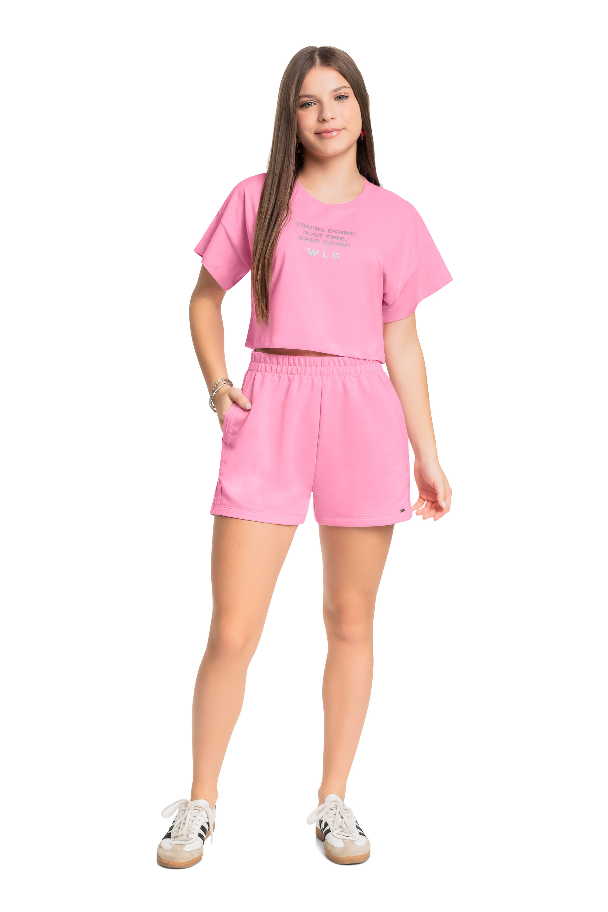 Conjunto Juvenil com Blusa e Short em Moletom para Menina (Rosa) Gloss