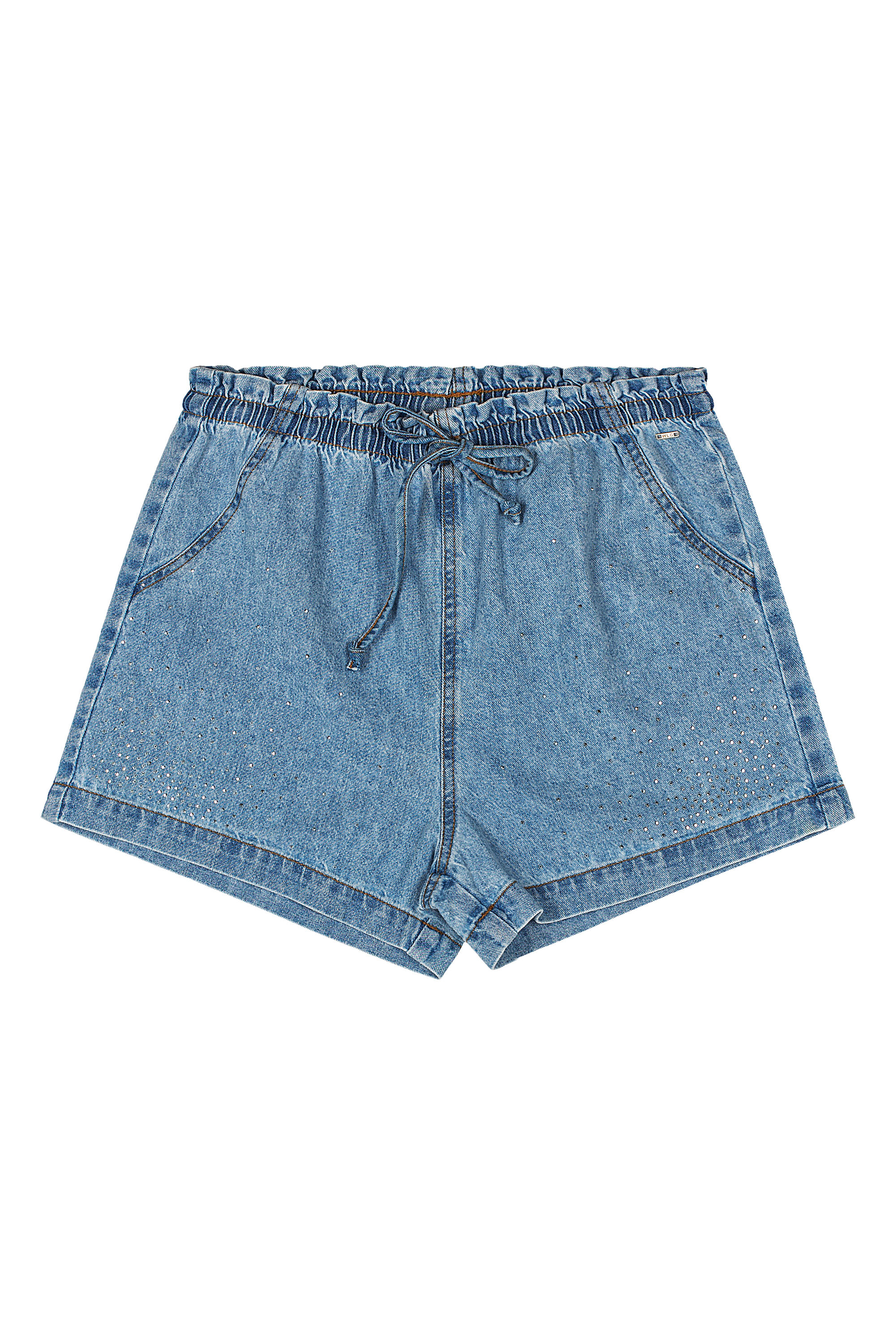 Short Jeans Juvenil com Strass para Menina (Azul) Gloss