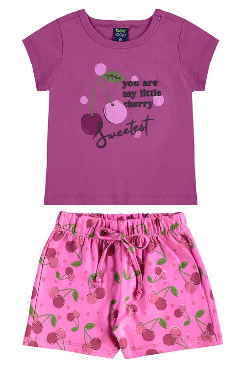 Conjunto Cerejinhas com Blusa e Short para Menina (Roxo) Bee Loop