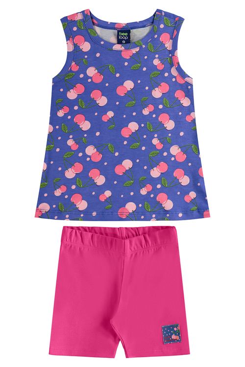 Conjunto Cerejinhas com Regata e Bermuda Ciclista para Menina (Azul Marinho) Bee Loop