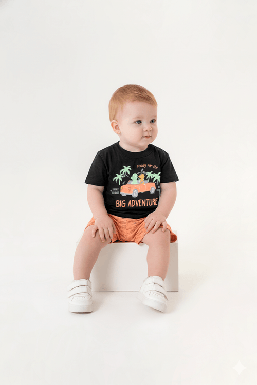 Conjunto Camiseta e Bermuda Infantil Menino (Preto) Guloseima