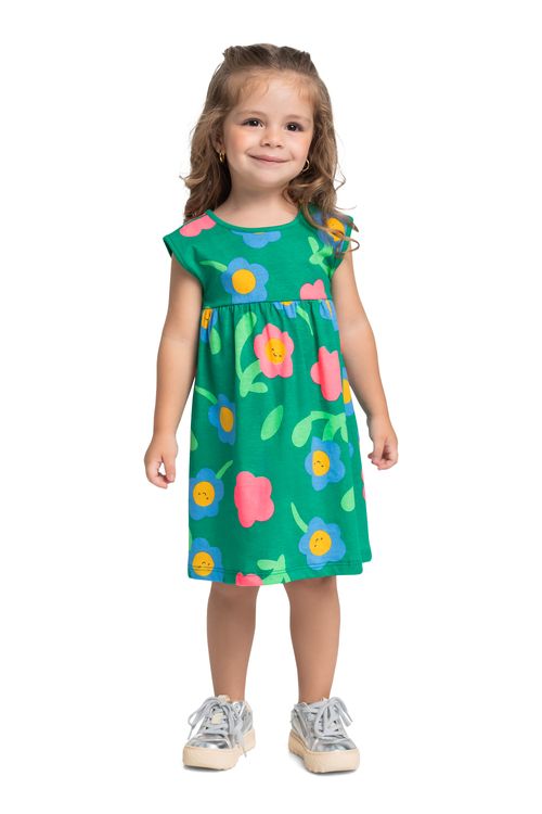 Vestido Infantil de Florezinhas para Menina (Verde) Bee Loop