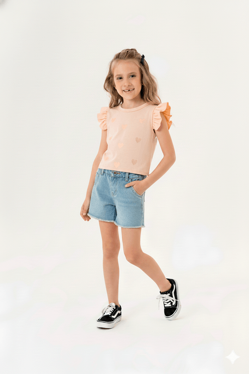 Blusa Infantil de Manga Curta em Ribana (Rosa) Guloseima