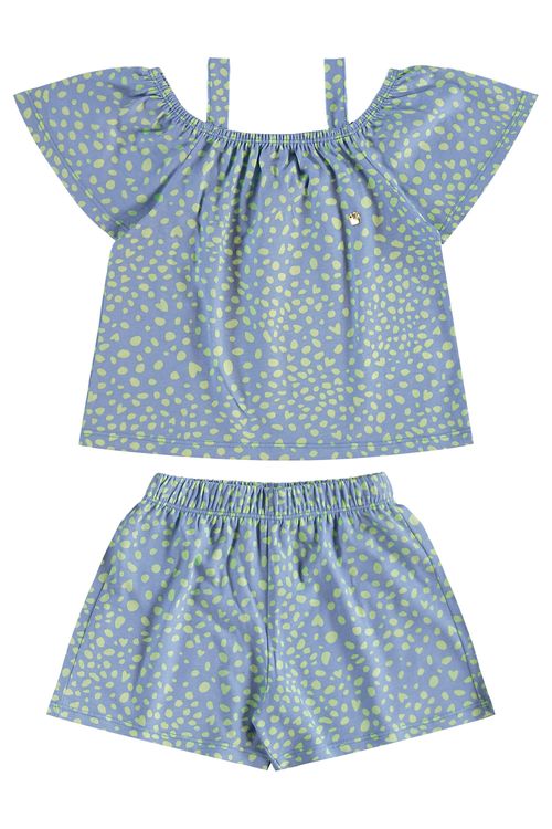 Conjunto Estampado com Bata e Short para Menina (Azul) Bee Loop
