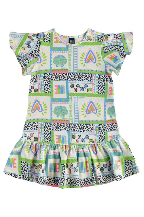 Vestido Estampado em Meia Malha para Menina (Verde) Bee Loop