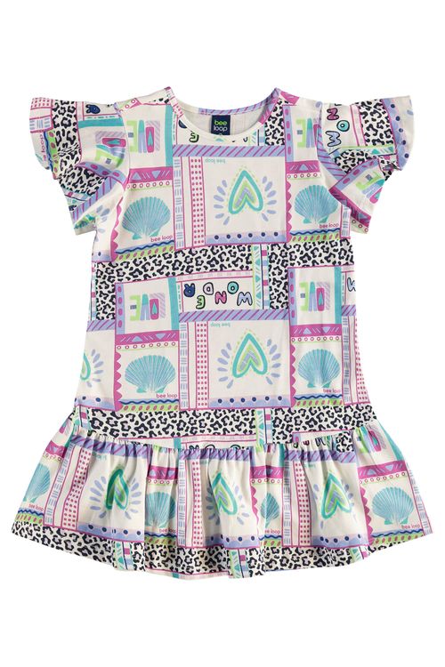 Vestido Estampado em Meia Malha para Menina (Roxo) Bee Loop