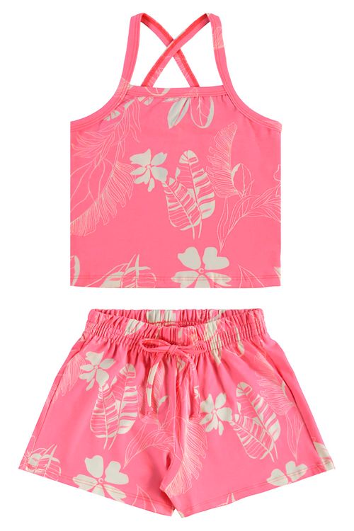 Conjunto Floral com Regata Cropped e Short para Menina (Rosa) Bee Loop