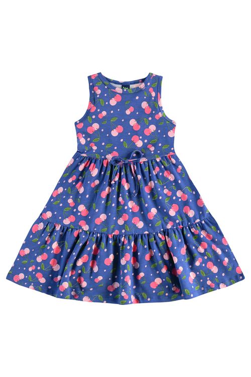 Vestido Cerejinhas em Meia Malha para Menina (Azul Marinho) Bee Loop