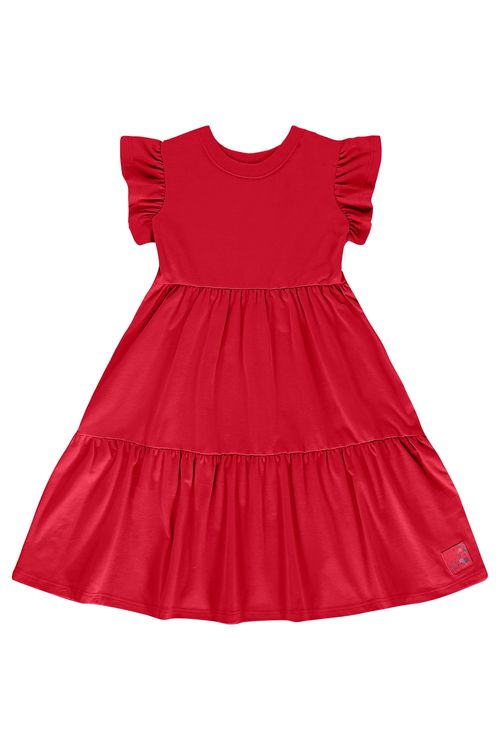 Vestido Infantil em Meia Malha para Menina (Vermelho) Bee Loop