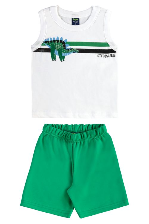 Conjunto com Regata Dino e Bermuda para Menino (Branco) Bee Loop