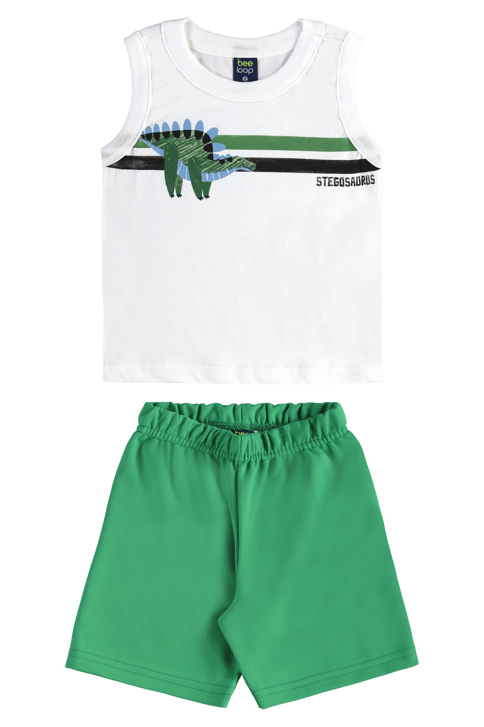 Conjunto com Regata Dino e Bermuda para Menino (Branco) Bee Loop