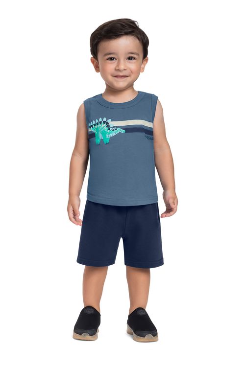 Conjunto com Regata Dino e Bermuda para Menino (Azul) Bee Loop