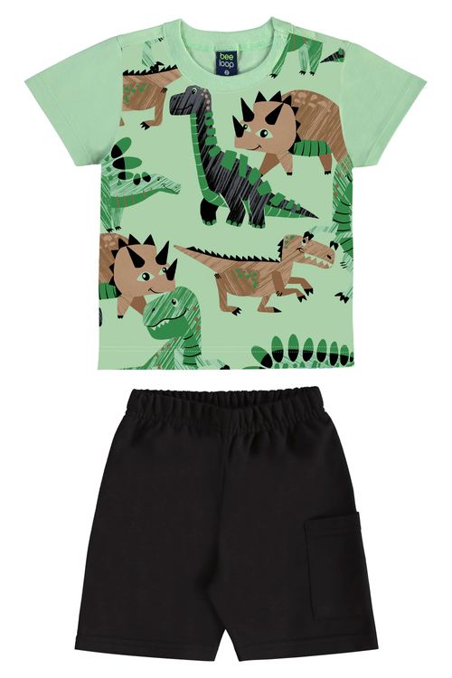Conjunto com Camiseta Dino e Bermuda para Menino (Verde) Bee Loop