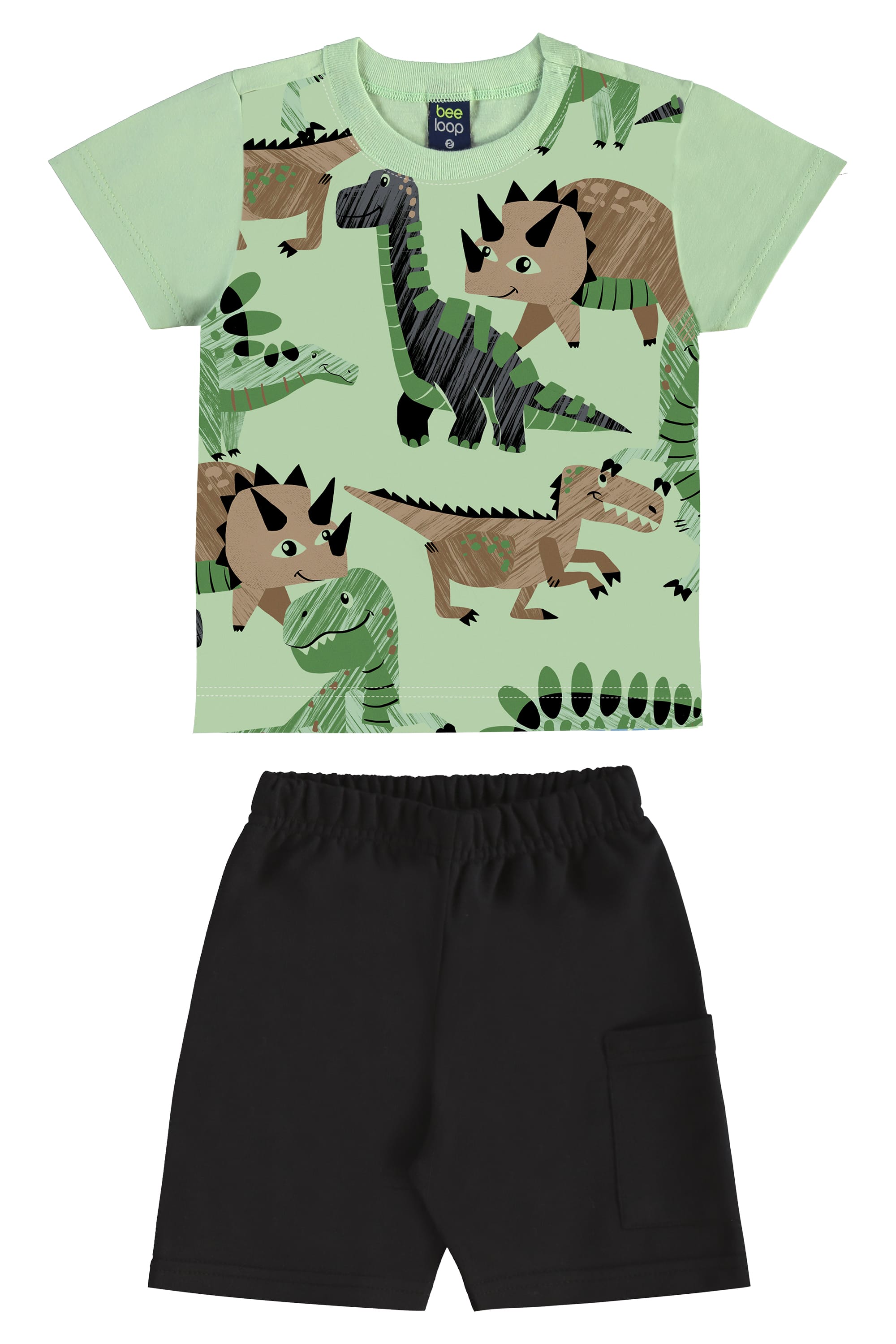 Conjunto com Camiseta Dino e Bermuda para Menino (Verde) Bee Loop