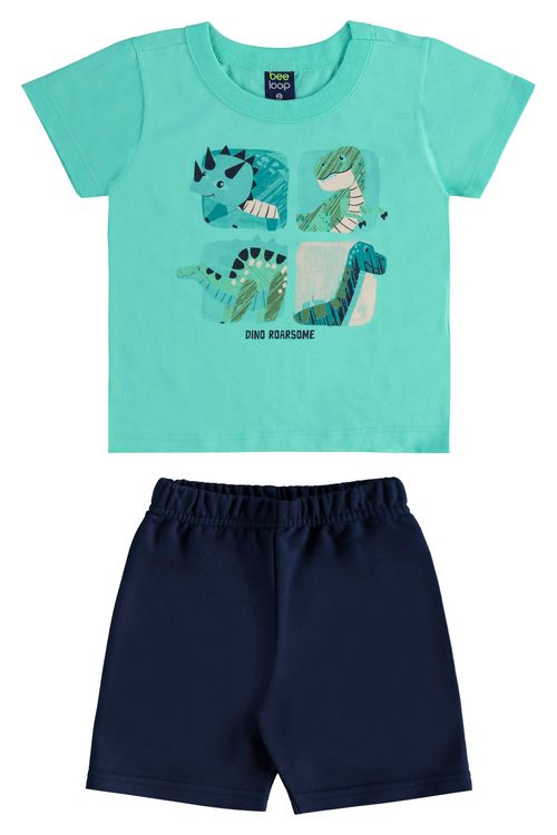 Conjunto Infantil com Camiseta Dino e Bermuda para Menino (Verde) Bee Loop