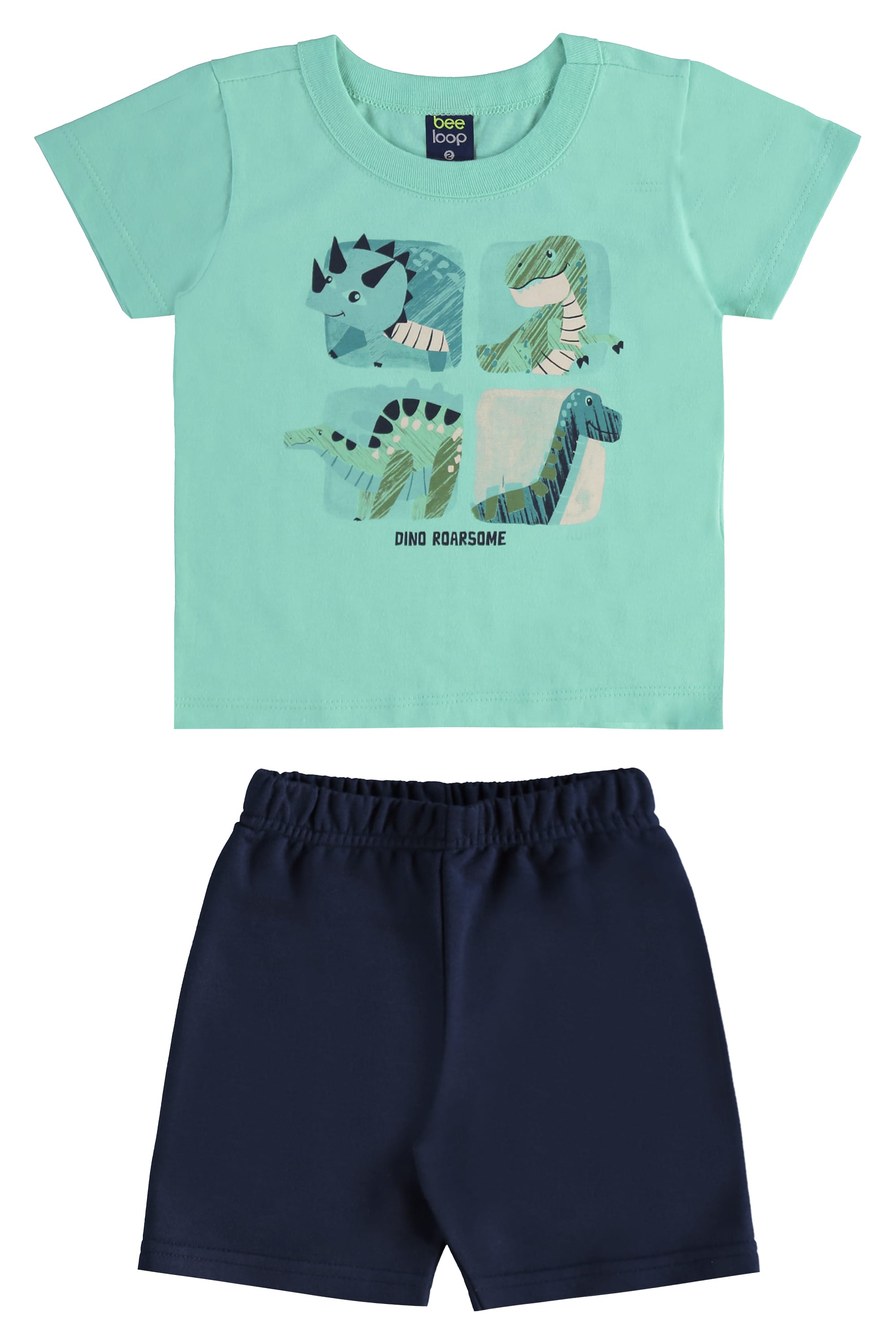 Conjunto Infantil com Camiseta Dino e Bermuda para Menino (Verde) Bee Loop