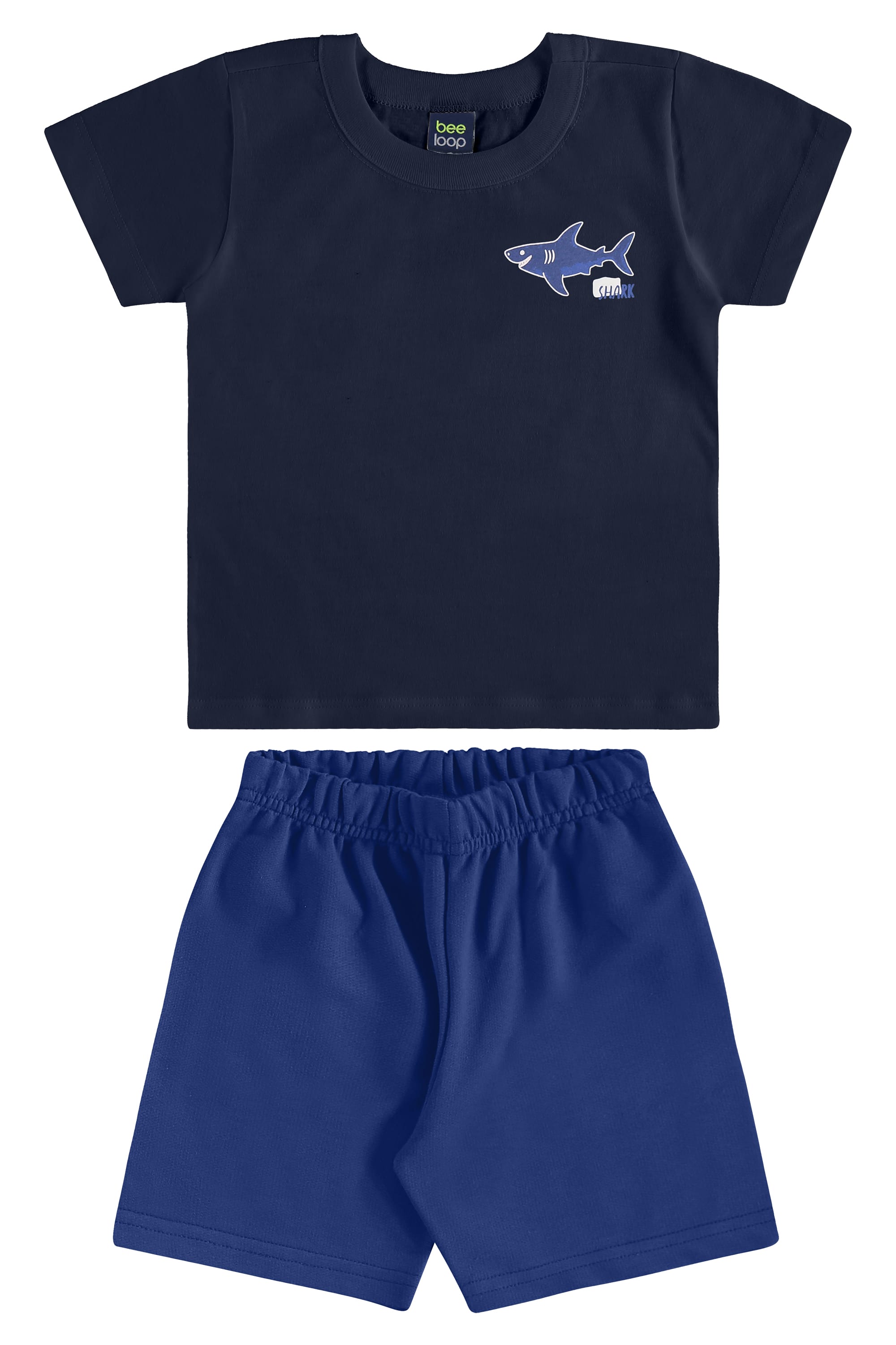 Conjunto Infantil com Camiseta Tubarão e Bermuda para Menino (Azul Marinho) Bee Loop