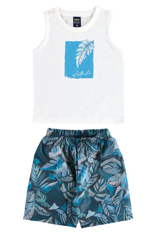 Conjunto Tropical com Regata e Bermuda para Menino (Branco) Bee Loop