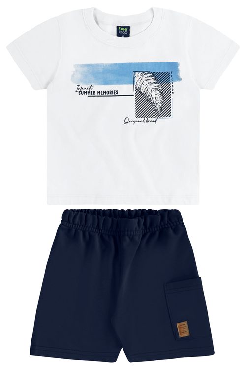 Conjunto com Camiseta Tropical e Bermuda para Menino (Branco) Bee Loop
