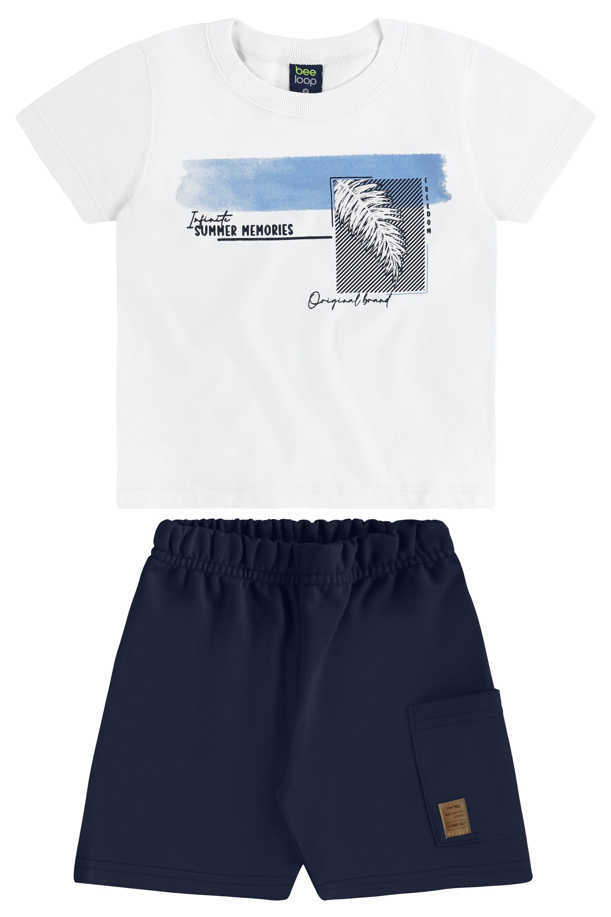 Conjunto com Camiseta Tropical e Bermuda para Menino (Branco) Bee Loop