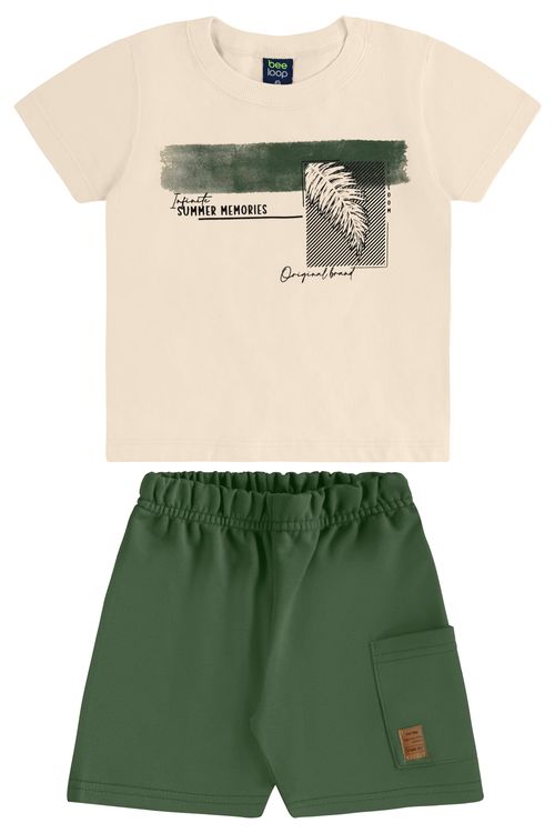 Conjunto com Camiseta Tropical e Bermuda para Menino (Bege) Bee Loop
